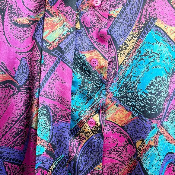 Vintage Maxilou Womens Blouse Size 8 Satin Vibrant Dopamine Colorful Statement - Picture 3 of 9